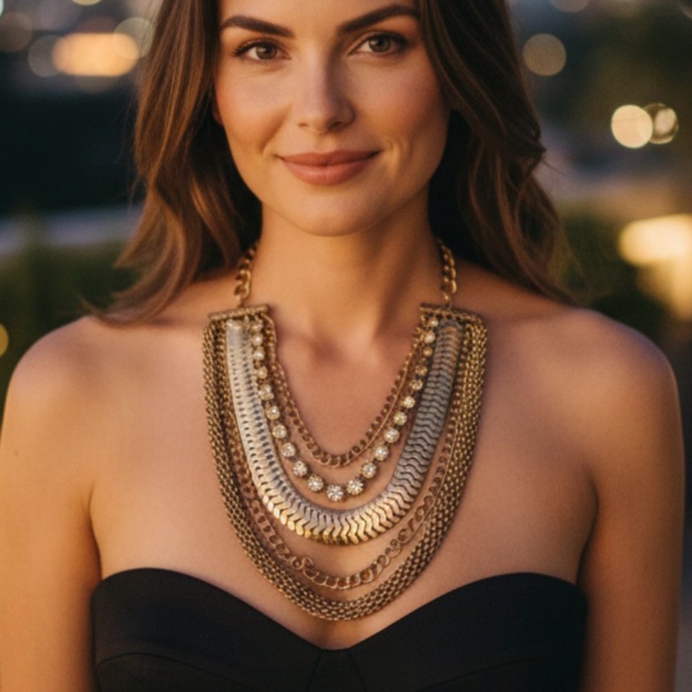 Vintage Dramatic Multilayer Chunky Silver Tone La… - image 2